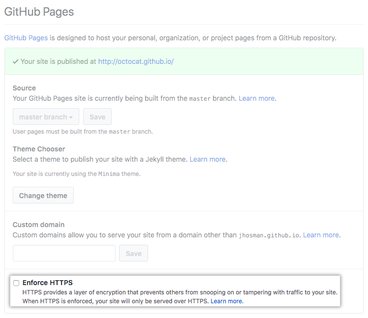 Enforce HTTPS checkbox