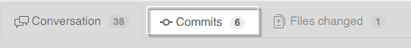 Registerkarte „Commits" auf einem Pull Request