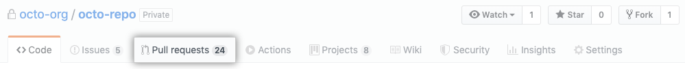 Registerkarten-Auswahl „Issues and pull requests"