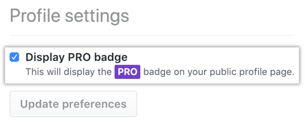 プロフィールで PRO バッジを非表示にするチェックボックス