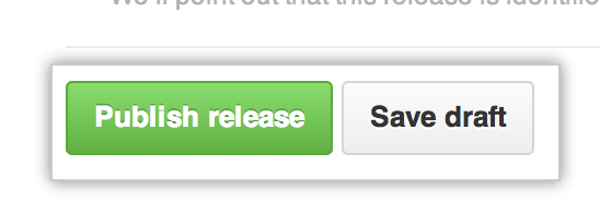 Schaltfläche „Publish release“ (Release veröffentlichen) und Schaltfläche zum Speichern als Entwurf