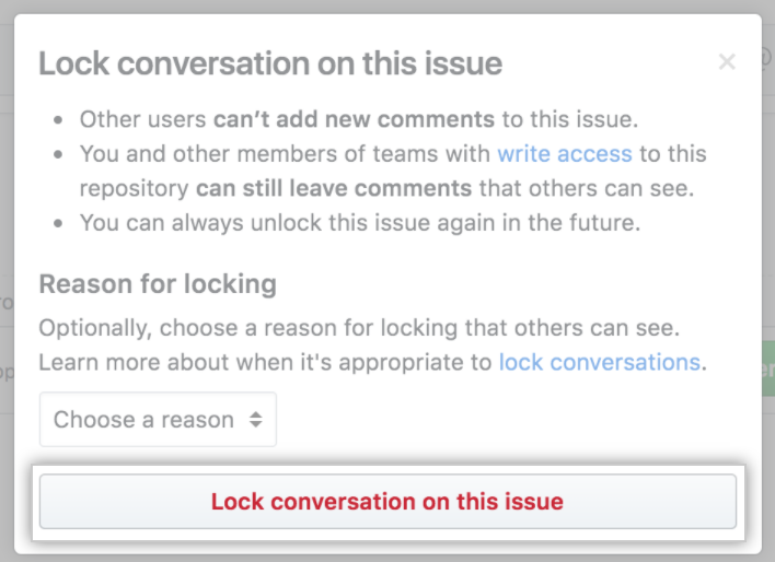 Dialogfeld „Confirm lock with a reason" (Bestätigen der Sperre mit Begründung)