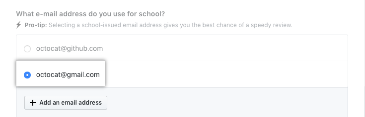 Auswahl der E-Mail-Adresse