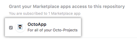 GitHub Marketplace から取得したアカウントの GitHub App のリストと、アクセスを許可するオプション