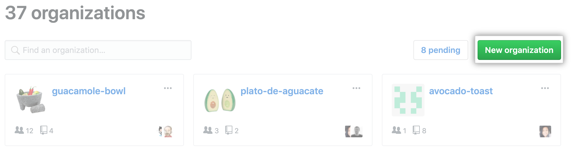 Botón de la nueva organización
