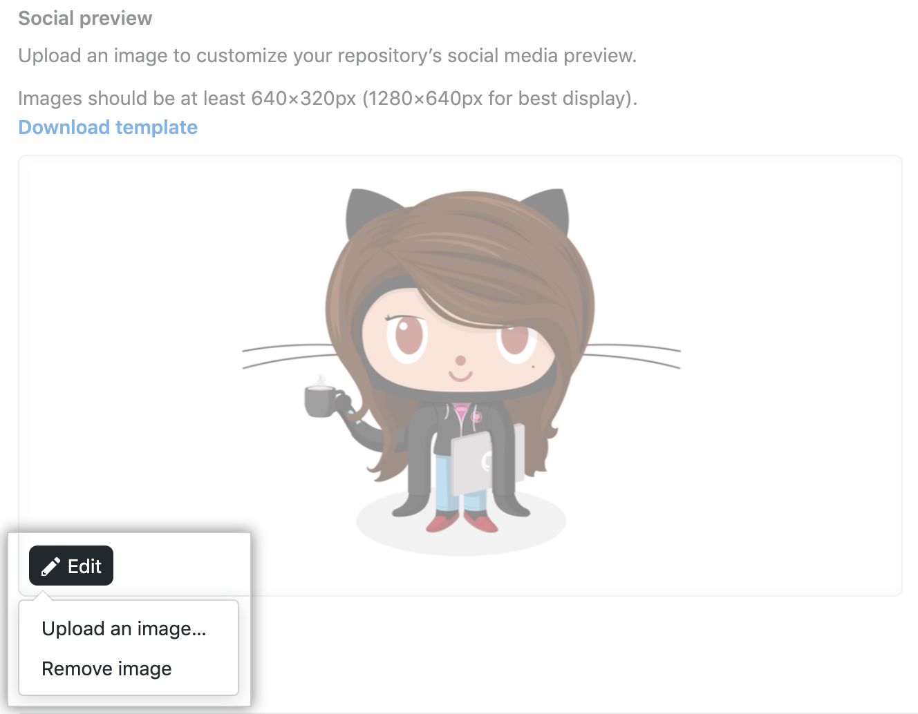Menú desplegable de vista previa de redes sociales