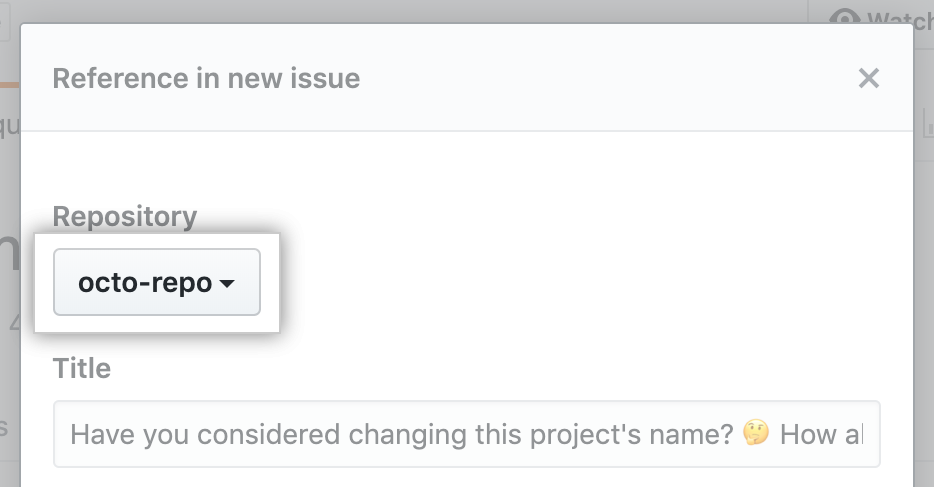 Menu suspenso Repository (Repositório) para o novo problema