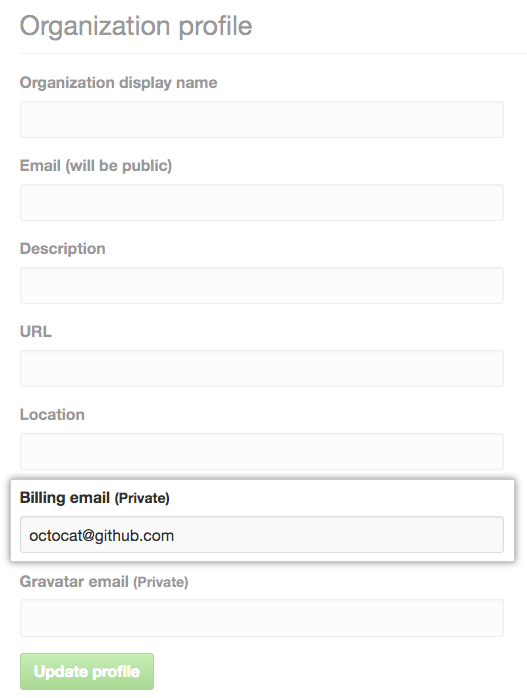 Caixa de texto Billing email (E-mail de cobrança)