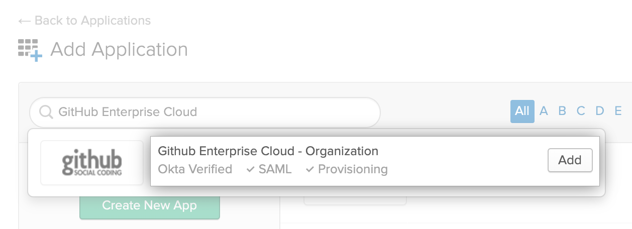 Clicar em "Adicionar" para o aplicativo GitHub Enterprise Cloud