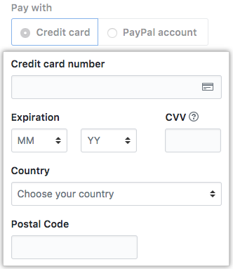 Form for entering credit card information