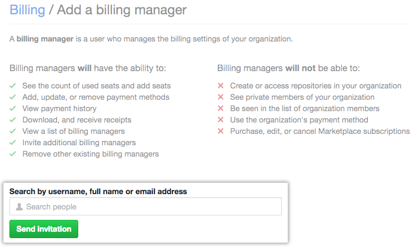 Invite billing manager page