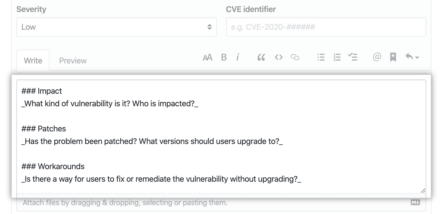 Security advisory vulnerability description
