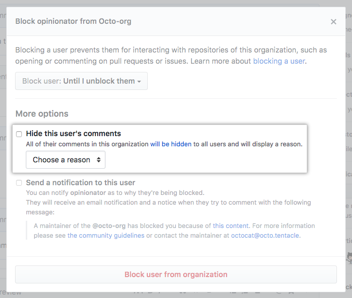 Enviar una notificación en el menú desplegable para bloquear al usuario