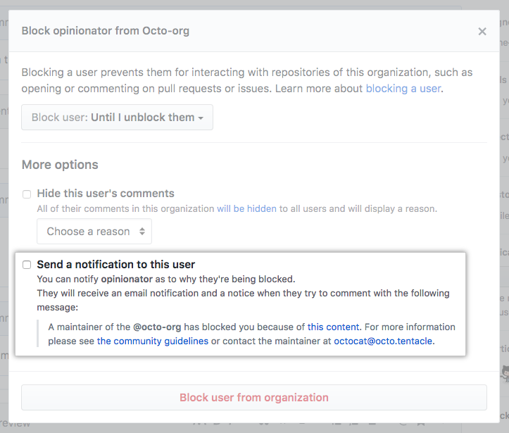 Enviar una notificación en el menú desplegable para bloquear al usuario