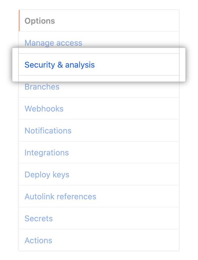 pestaña de "Seguridad & análisis" en la configuración de repositorio