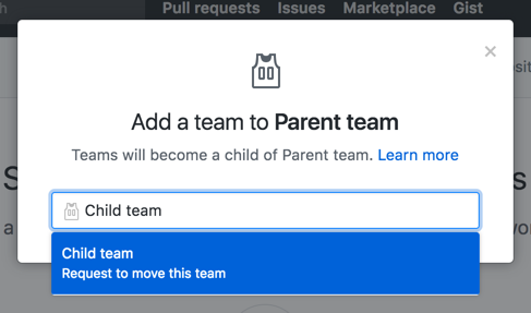 Recuadro para escribir y menú desplegable para seleccionar el nombre del equipo hijo