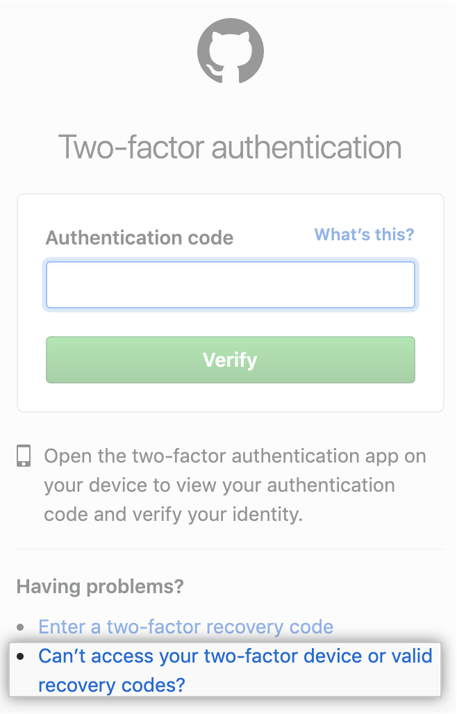 Link if you don't have your 2fa device or recovery codes