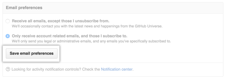 Save email preferences button