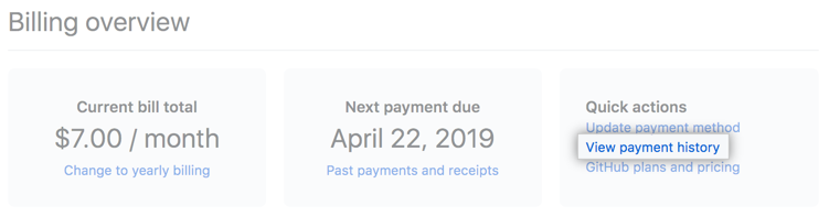 Link View payment history (Exibir histórico de pagamentos)