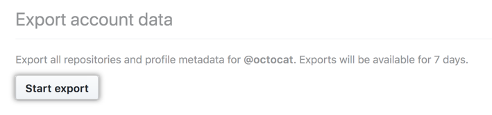 Start personal data export button highlighted