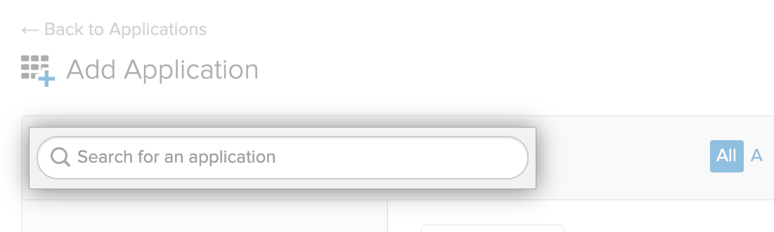 Okta's "Search for an application" field