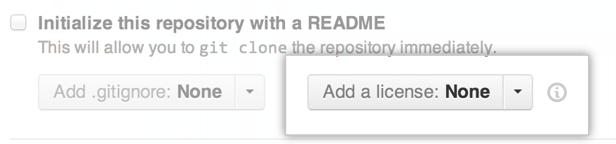 GitHub.com でのライセンス選択のスクリーンショット