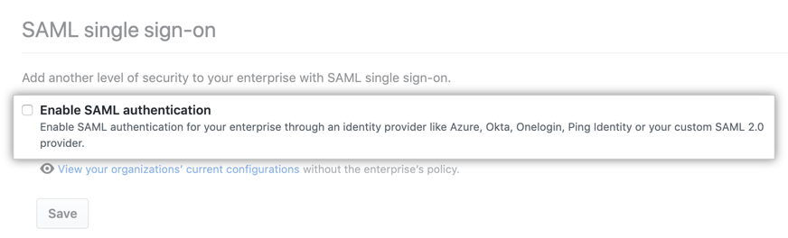 Checkbox for enabling SAML SSO