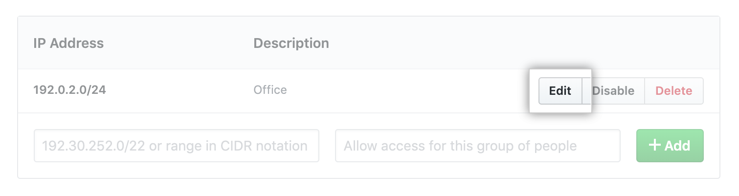 Edit allowed IP address button