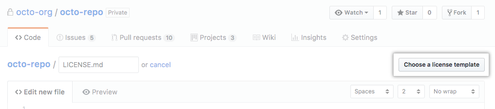 Choose a license template button