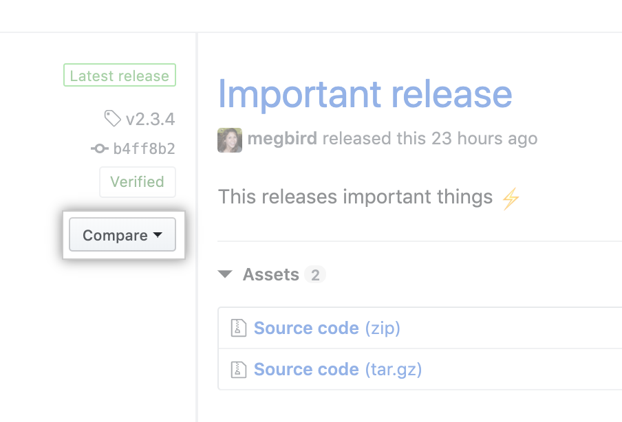 Compare release tags menu