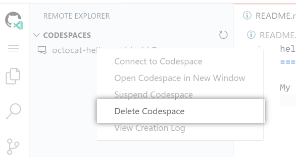 Deleting a codespace in GitHub