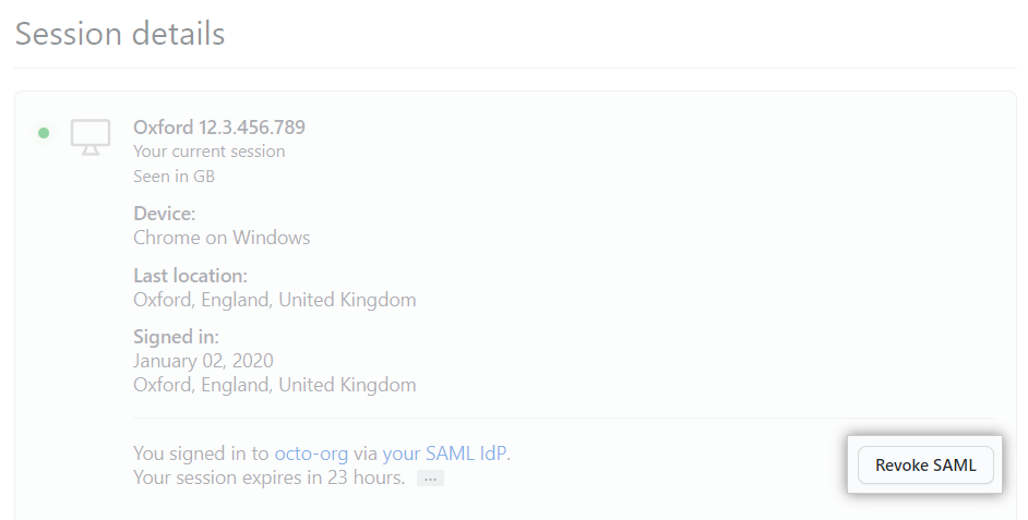 SAML セッションを削除するボタン