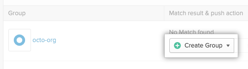 Match result drop-down with Create Group selected
