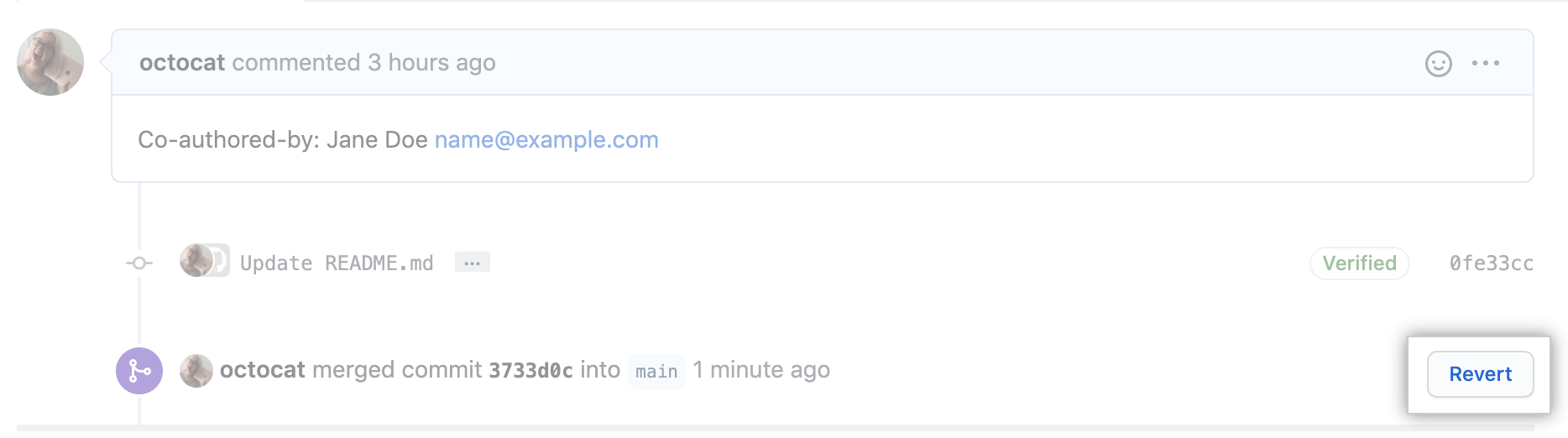 Enlace Revert pull request (Revertir solicitud de extracción)