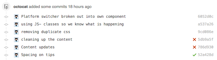 Liste der Commits und Status