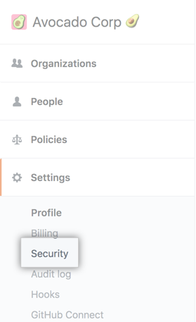 Security tab in the enterprise account settings sidebar