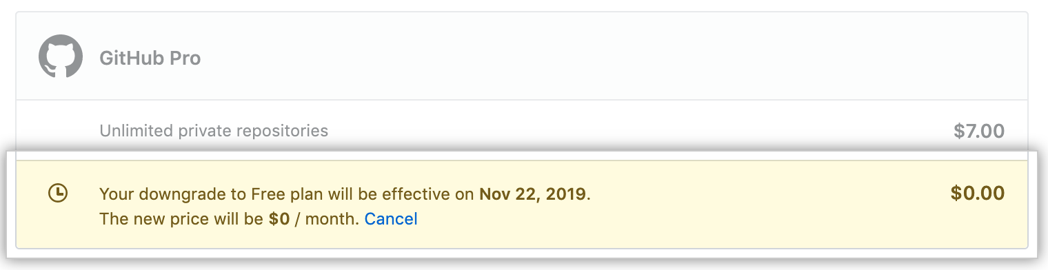 Subscriptions section of billing settings listing any pending subscription changes