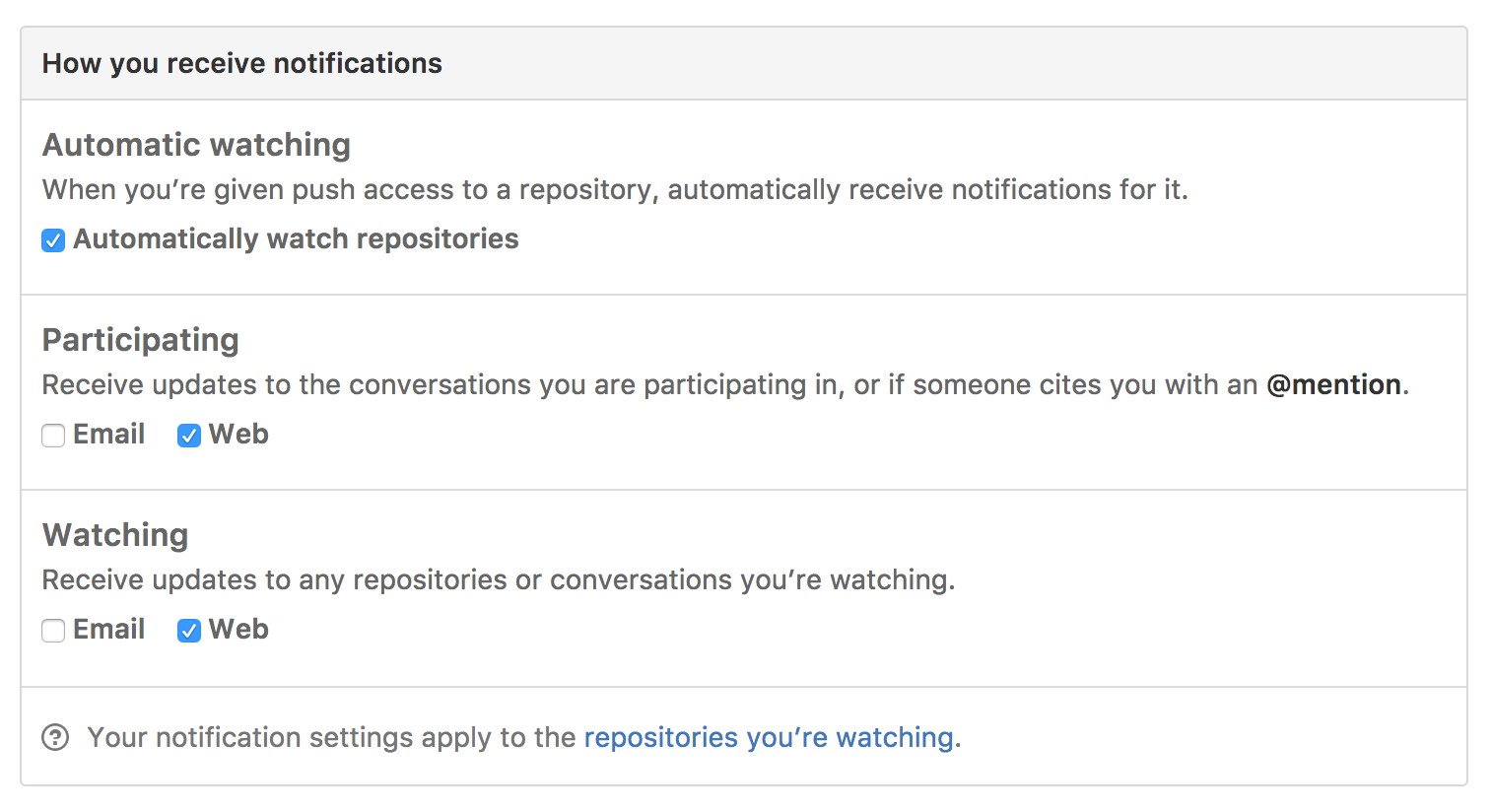 Notifications settings screen
