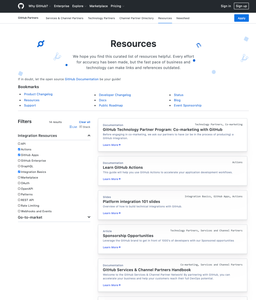 Screenshot of Technology Partner Program Resource page