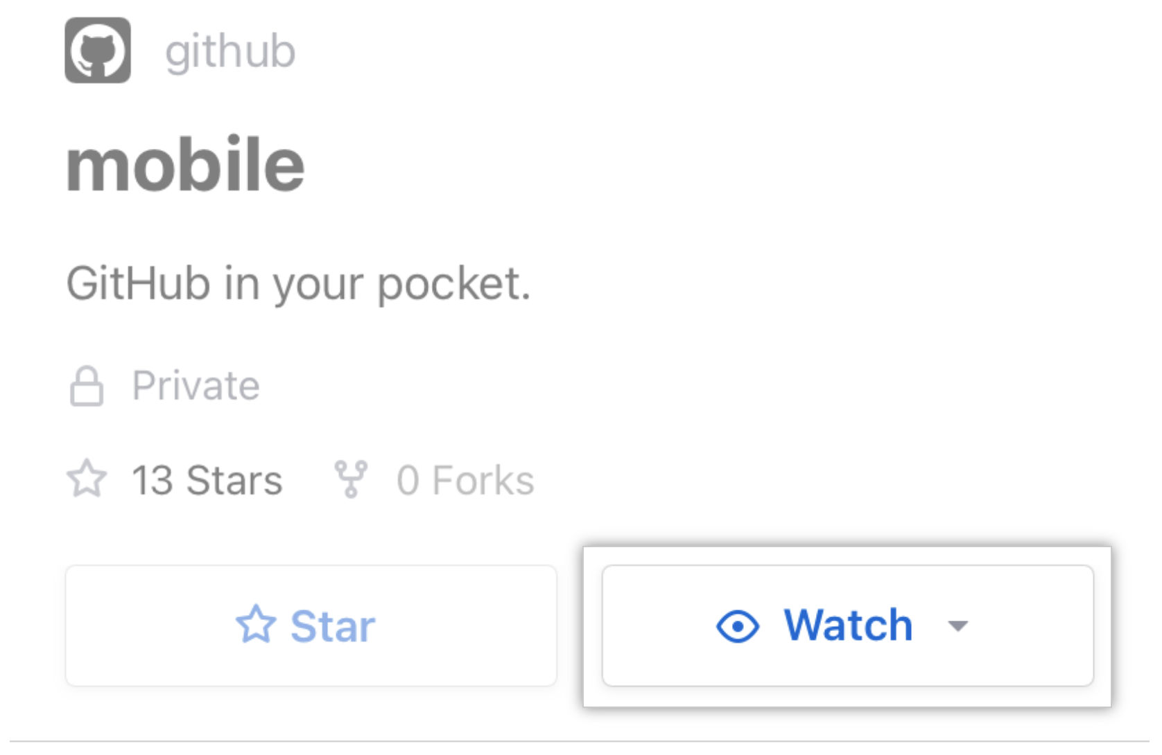 手机版 GitHub 上的关注按钮