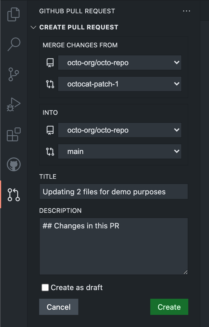 Source control side bar with staging button highlighted