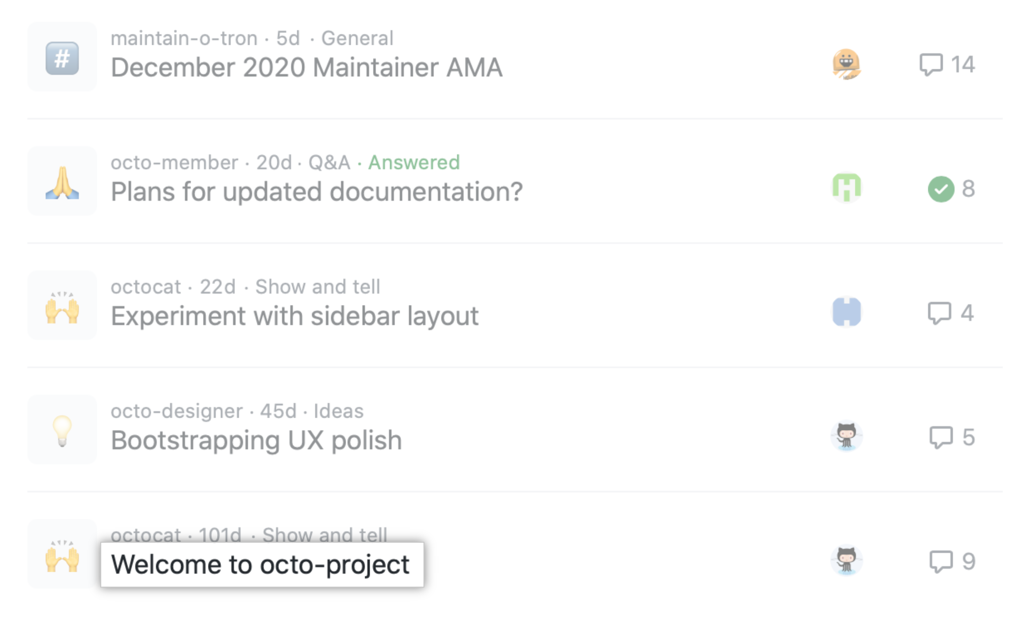 Discussion in list of discussions for a repository