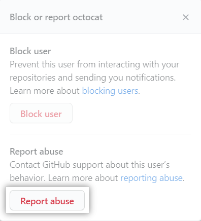 Modal box with options to block user or report abuse