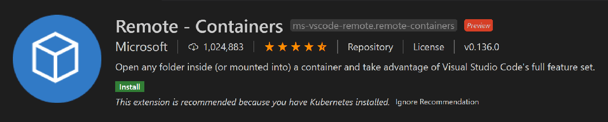 Remote - Containers extension