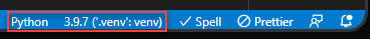 Django tutorial: selected environment showing in the VS Code status bar