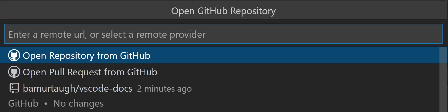 GitHub Repository extension open repository dropdown