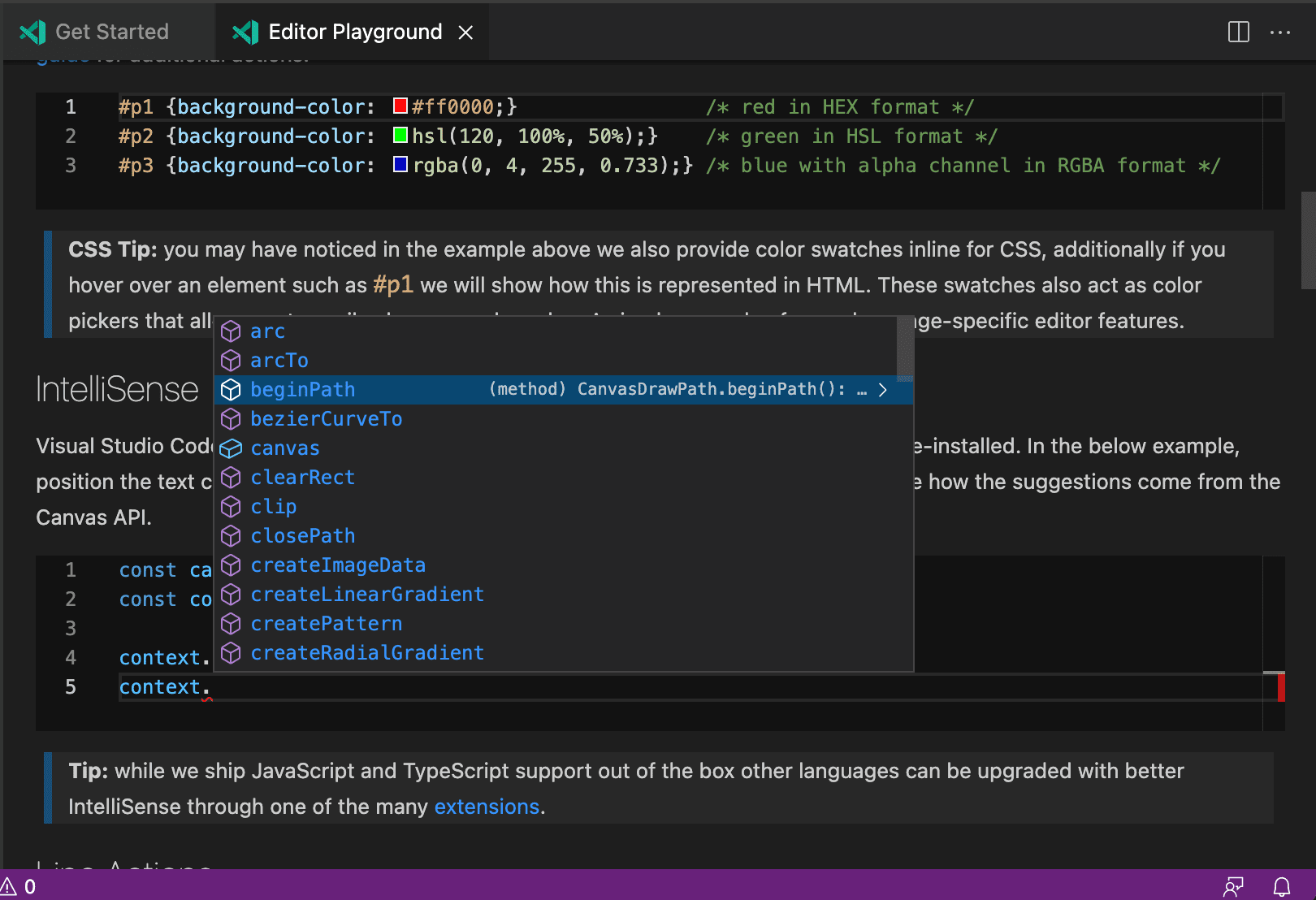 Interactive editor playground