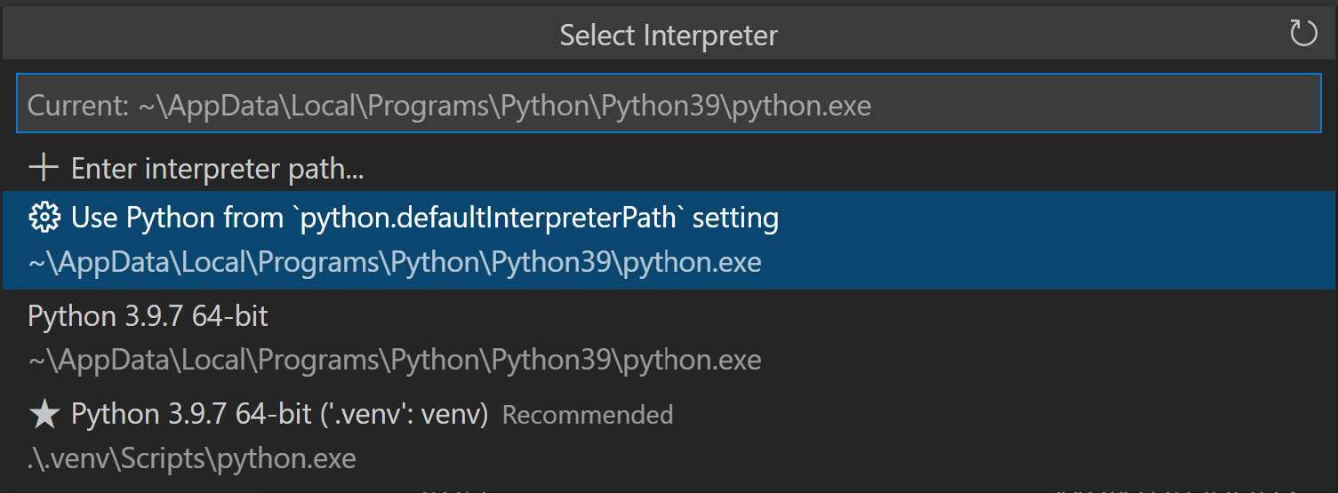 Django tutorial: Selecting the virtual environment for Python