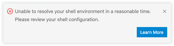 Shell environment startup error