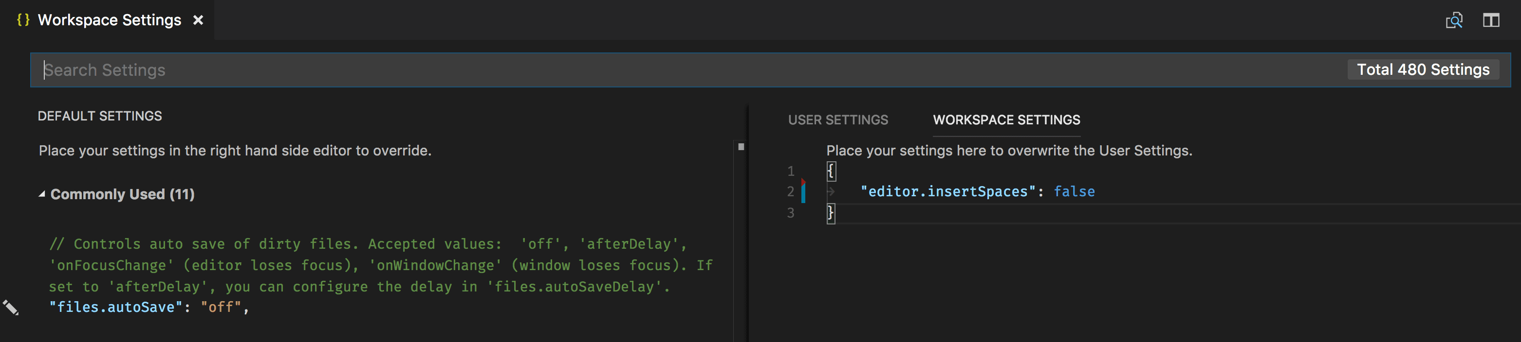 workspace settings